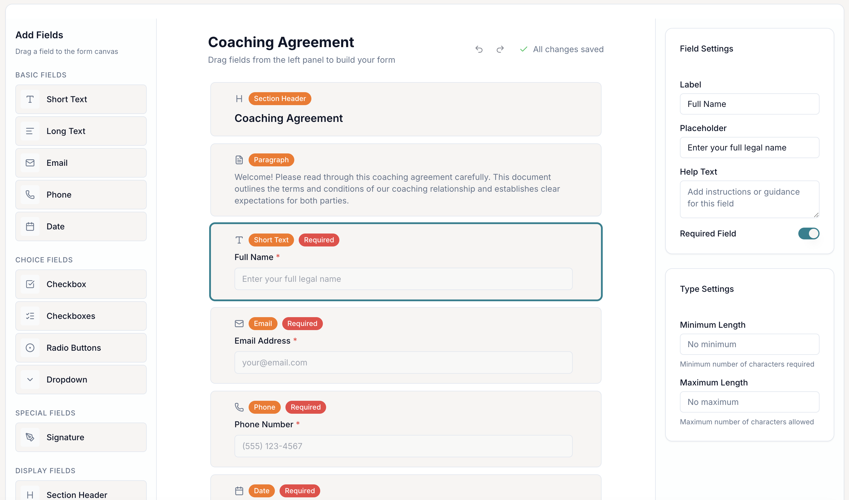 IntakeEase form builder — light mode